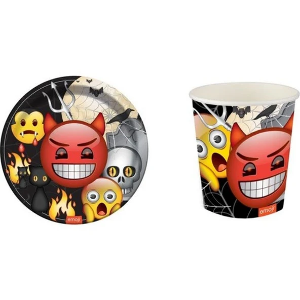 Emoji Şeytan Figürlü Tabak Bardak Set 8 Kişilik ürün görseli 1