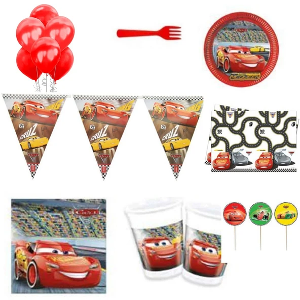 Cars Arabalar Doğum Günü Süsleri Ve Parti Seti 8 Kişilik Lüks Set ürün görseli 1