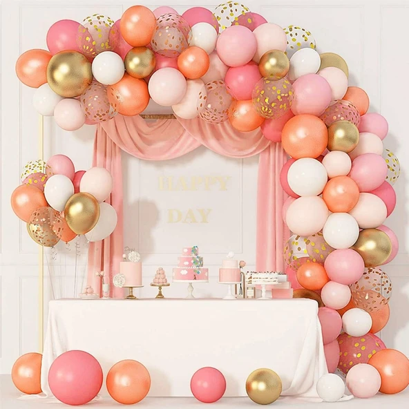 Pembe Tonlarında Rosegoldlu Balon Zincir Seti ürün görseli 1