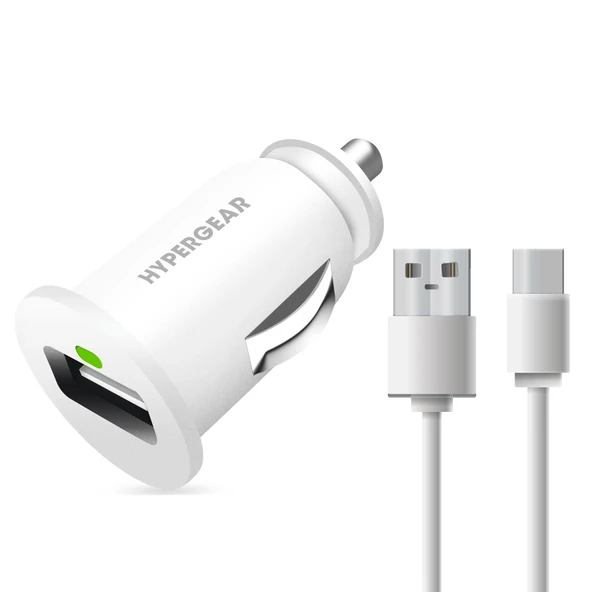 Hypergear 2.1A 2X Hızlı Araç Şarj Aleti Set Type-C Kablo Beyaz ürün görseli 1