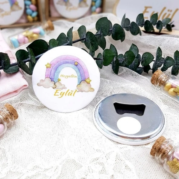 Morlu Gökkuşağı Kız Bebek Açacak Magnet Hediyelik(15 Adet) ürün görseli 1