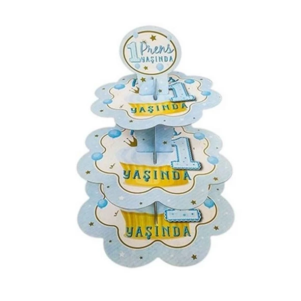 1 Yaş Erkek Karton Cupcake Kek Standı 3 Katlı ürün görseli 1