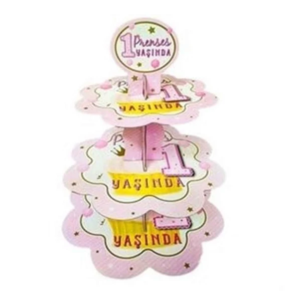 1 Yaş Kız Karton Cupcake Kek Standı 3 Katlı ürün görseli 1
