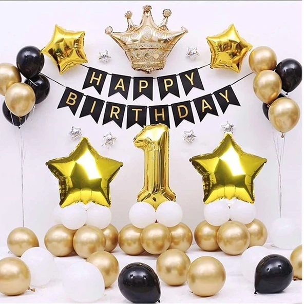 1 Kral Taçlı Yaş Balon İyi Ki Doğdun Doğum Günü Süsleme Seti ürün görseli 1