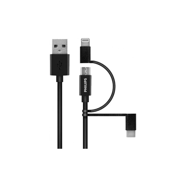 Philips MFİ Apple Lisanslı 70W 3in1 Micro-Lightining-Type-C Hızlı Şarj ve Data Kablosu 1.2m Siyah DLC3104T ürün görseli 1