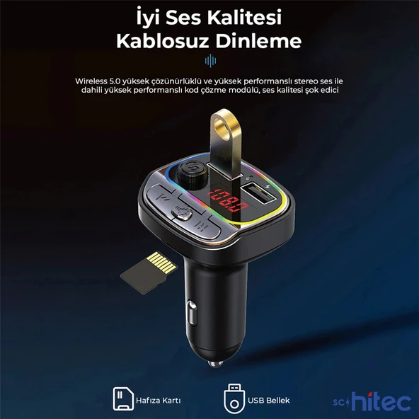 ScHitec C21 Fm Handsfree Bluetooth Modülatör Araç MP3 Player - Resim 2