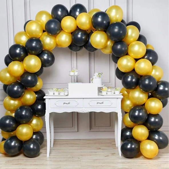 Balon Zinciri - Gold Siyah Balon Süsleme Seti 101 Parça ürün görseli 1