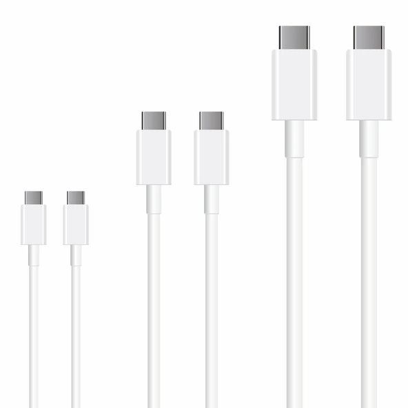 Winex 3A 45W Type-C to Type-C Data ve Hızlı Şarj Kablosu 3’lü Paket 1, 2, 3 Metre Beyaz SX26P ürün görseli 1