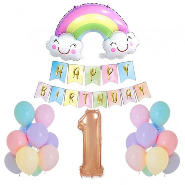 Gökkuşağı Folyo Balon Set Yaş Günü ürün görseli 1