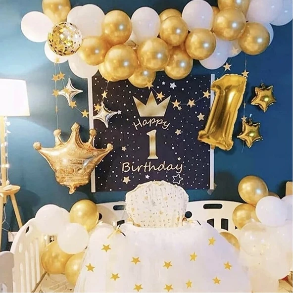 Kral Taçlı Yaş Balon Happy Birthday Doğum Günü Süsleme Seti Seti ürün görseli 1