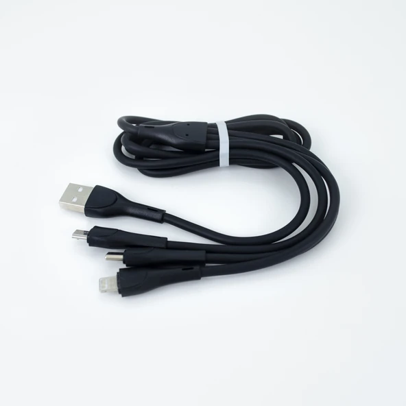 Winex CA107 Gfz 3in1 Micro, Lightning, Type-C Çıkışlı Data ve Şarj Kablosu 3.4A Siyah ürün görseli 1
