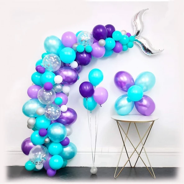 Deniz Kızı Temalı Balon Zincir Seti 100 Parça ürün görseli 1