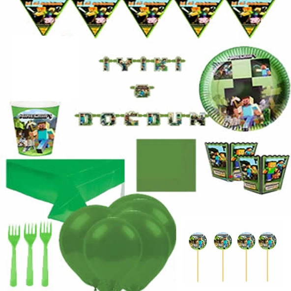 Minecraft Parti Malzemeleri Doğum Günü Süsleri Full Set 8 Kişilik ürün görseli 1