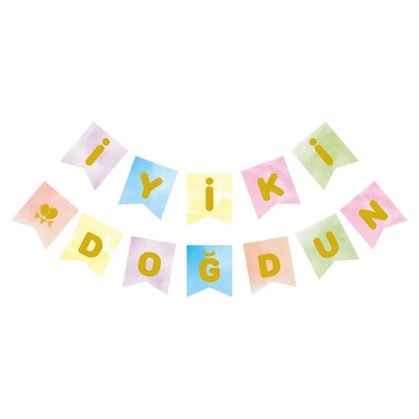 Flama İyiki Doğdun Makaron Rengarenk Altın ürün görseli 1