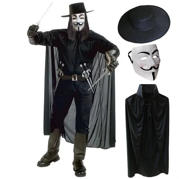V For Vendetta Maskesi Şapka Pelerin Seti ürün görseli 1