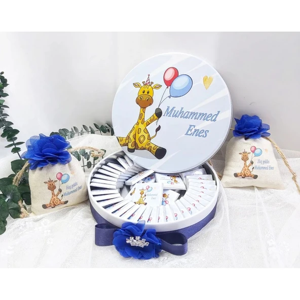 Zurafa Baskılı Kese Ve Çikolata Set Bebek Şekeri ürün görseli 1