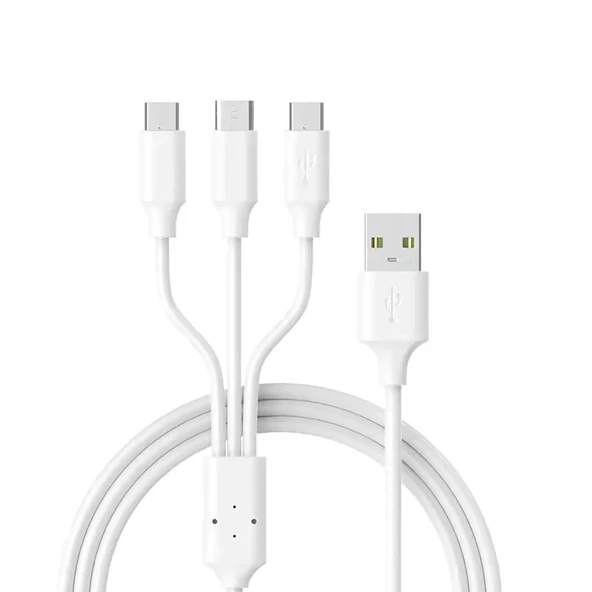 Winex CA107 Gfz 3in1 Micro, Lightning, Type-C Çıkışlı Data ve Şarj Kablosu 3.4A Beyaz ürün görseli 1