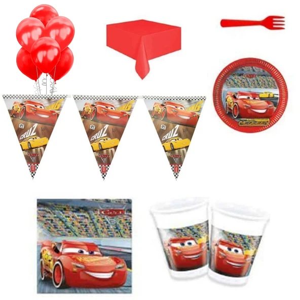 Cars Şimşek Mcqueen Arabalar Ekonomik Doğum Günü Süsleri 8 Kişilik ürün görseli 1