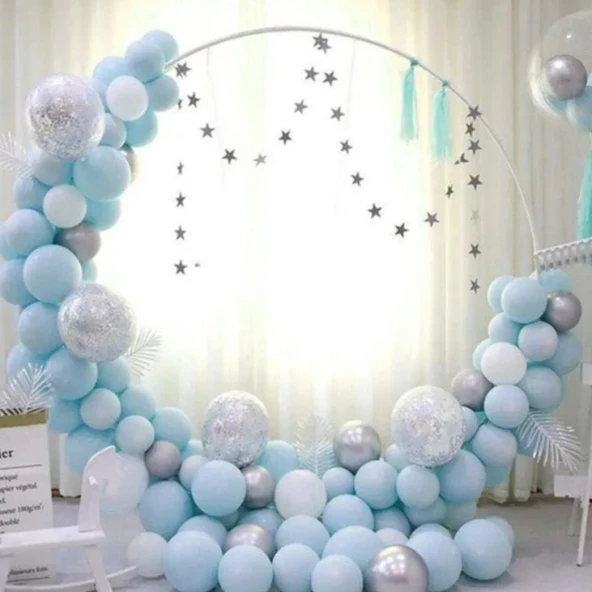 Mavi Makaron Gümüş Krom Konfetili Balon Zincir Seti ürün görseli 1