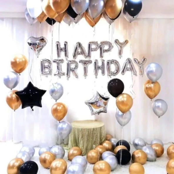 Happy Birthday Altın Siyah Beyaz Set ürün görseli 1
