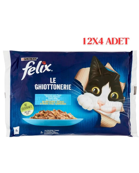 FELIX Somonlu Ton Balıklı Konserve Yetişkin Kedi Maması 12x4lü Paket Toplam 48 Adet Mama ürün görseli 1