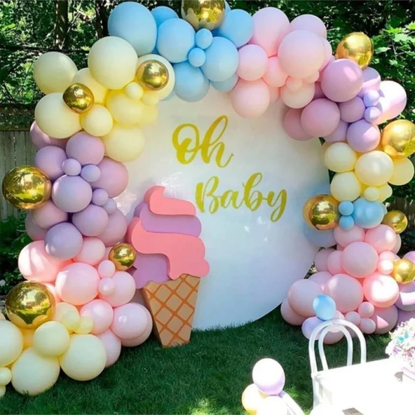 Makaron Balon + Krom Balon + Balon Zinciri Aprt + Balon Pompası ürün görseli 1