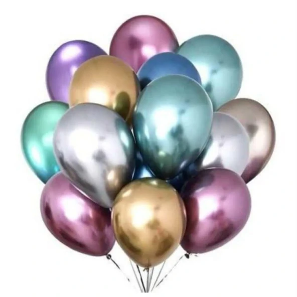 Karışık Renkli Parlak Krom Balon 12 Inch 20 Adet ürün görseli 1