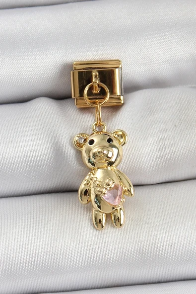 316L Çelik Sallantılı Zirkon Taşlı Ayıcık Model Gold Renk Nomination Charm ürün görseli 1
