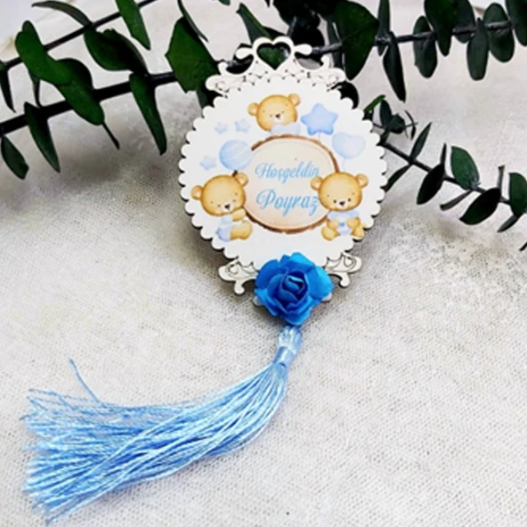 Çiçekli Ve Püsküllü Ahşap Bebek Şekeri Magnet(30 Adet) ürün görseli 1