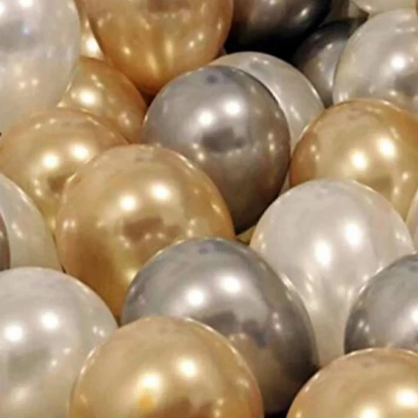 30 Adet Metalik Sedefli Gold-gümüş Gri-beyaz Balon ürün görseli 1