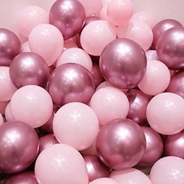 Krom Pembe Ve Makaron (pastel) Pembe Renk 15 Li Balon ürün görseli 1