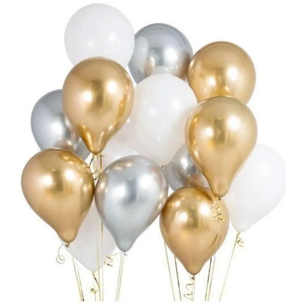 Metalik Gold-gümüş Gri-beyaz Balon 30 Adet ürün görseli 1