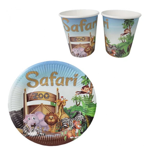 8 Kişilik Karton Tabak Bardak Safari Zoo Konsept ürün görseli 1