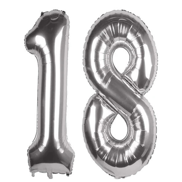 18 Yaş 100 cm Gümüş Folyo Balon Doğum Günü Süsü ürün görseli 1