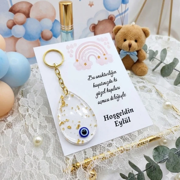 Damla Modeli Epoksi Anahtarlık Kağıt Üzeri Yenidoğan Hediyelik(25 Adet) ürün görseli 1