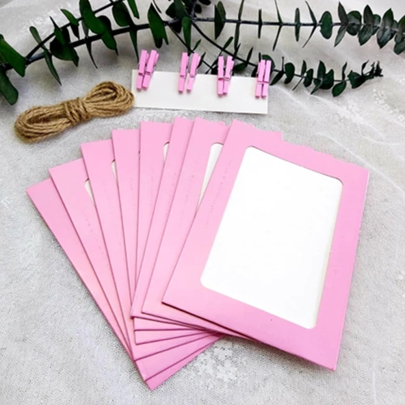 8'li Ipli Ve Mandallı Pembe Fotoğraf Çerçeve Pembe ürün görseli 1