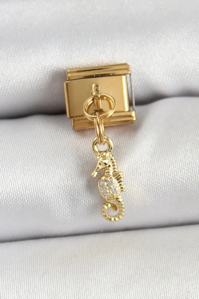 316L Çelik Sallantılı Zirkon Taşlı Çiçek Model Gold Renk Nomination Charm ürün görseli 1
