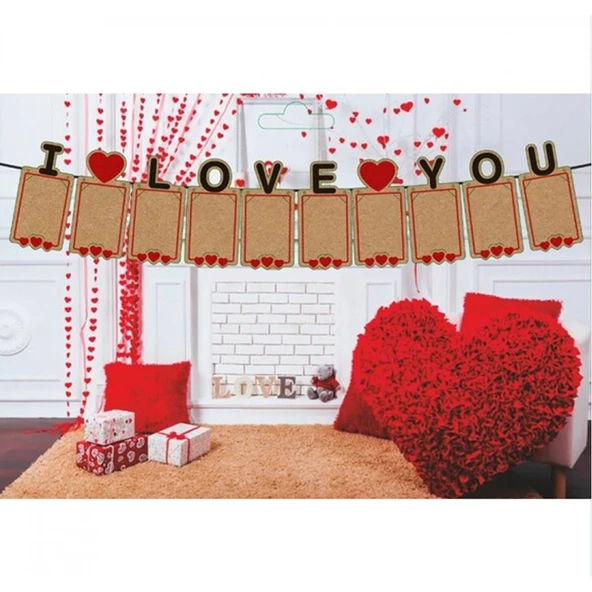 I Love You Kraft Kağıt Foto Banner - 24 cm X 120 cm ürün görseli 1