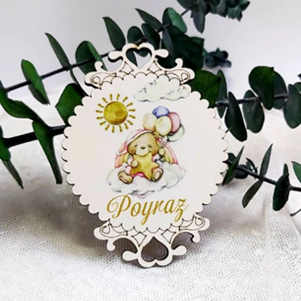 İşlemeli Büyük Boy Ahşap Bebek Şekeri Magnet Ayıcık Baskılı(30 Adet) ürün görseli 1