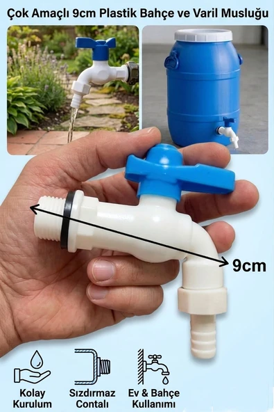 Plastik Bilyali Bahce Musluğu 1/2 Küresel Aç Kapa Musluk Başlığı Bidon Musluğu PVC Musluk 9cm ürün görseli 1