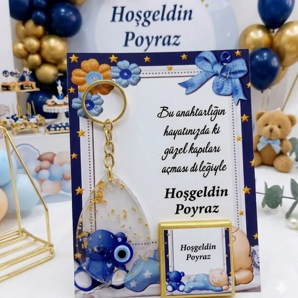 Damla Modeli Epoksi Anahtarlık Ve Çikolata Yenidoğan Bebek Hediyelik(25 Adet) ürün görseli 1