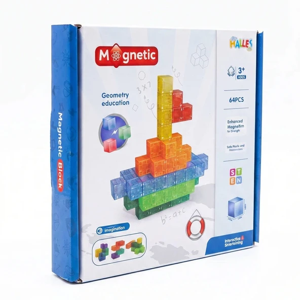 Magnet Küp Yapı Blok Seti 64 Parça - Güçlü Mıknatıslı Eğitici Bloklar ürün görseli 1