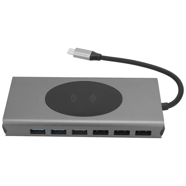 ScHitec 15in1 Hub Kablosuz Şarj/Type-C to 4K HDMI/UsbA 3.0/TF SD/VGA/3.5mm/AUX/PD/RJ45 Gigabit Ethernet Dönüştürücü Adaptör ürün görseli 1