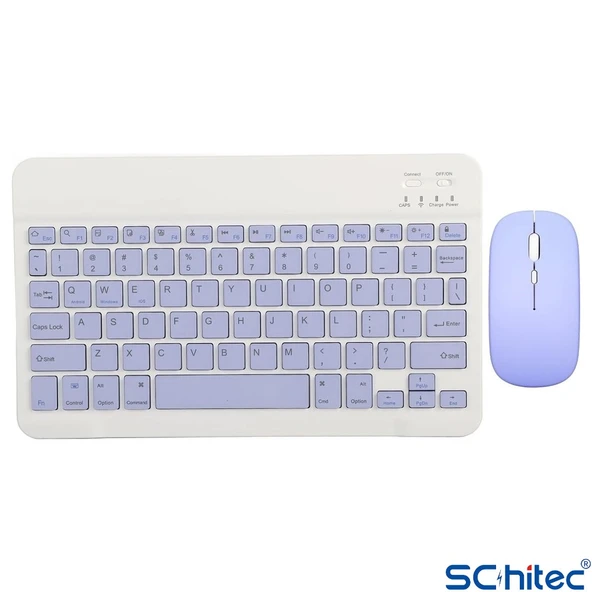 ScHitec Bluetooth Klavye + 2,4 Ghz+Bluetooth Mouse Seti Type-C Şarjlı Mor - Resim 2