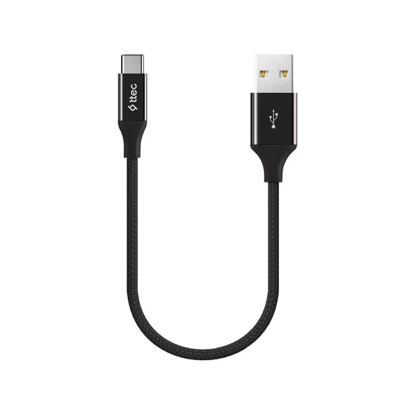 Ttec AlumiCable Extra Strong UsbA to Type-C Hızlı Data ve Fast Şarj Kablosu 30cm Siyah 2DK26S ürün görseli 1