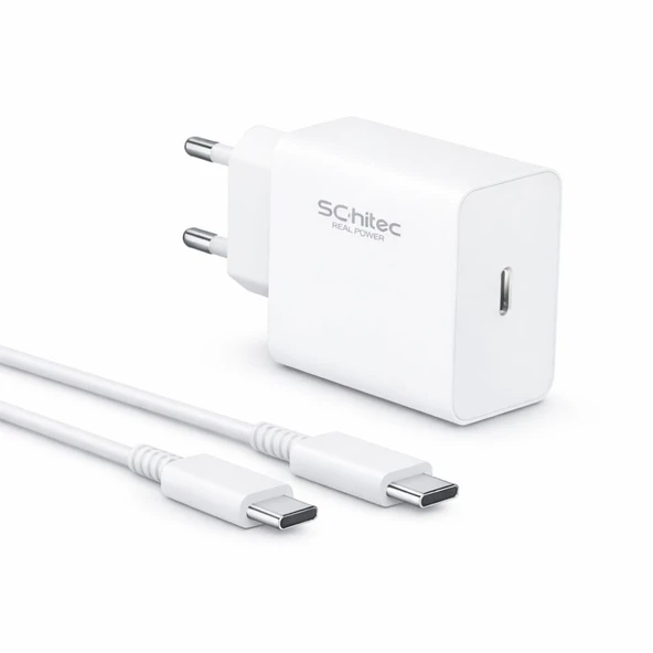 ScHitec 45W Süper Hızlı Şarj Aleti Type-C to Type-C 1metre Kablolu Beyaz ürün görseli 1