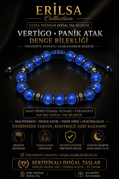 Sertifikalı Mavi Hidrotermal Kuvars Terahertz Vertigo Panik Atak Denge Bilekliği - 8 MM Unisex ürün görseli 1