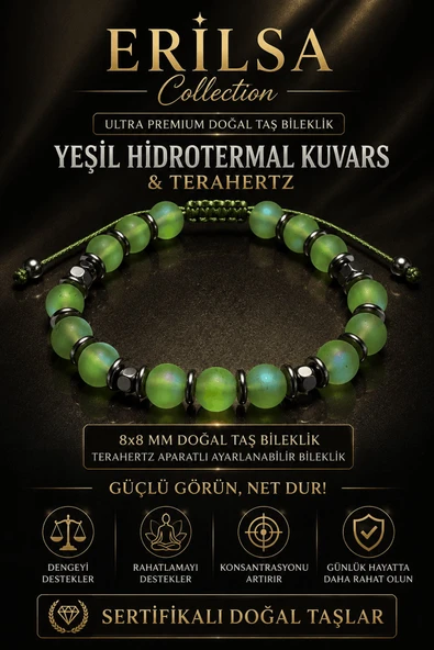 Sertifikalı Terahertz - Aura Açık Yeşil Hidrotermal Kuvars Taşı Denge Bilekliği - 8 MM Unisex ürün görseli 1
