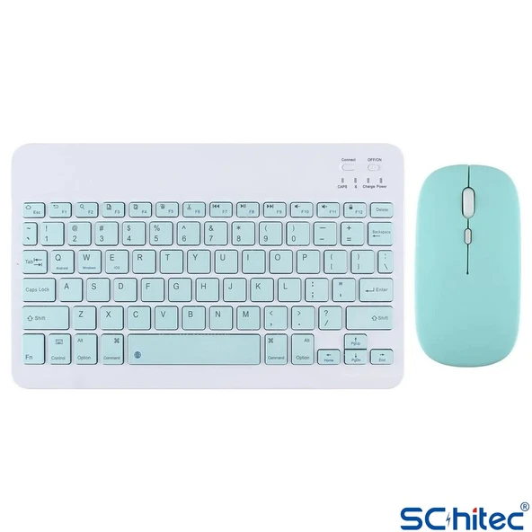 ScHitec Bluetooth Klavye + 2,4 Ghz+Bluetooth Mouse Seti Type-C Şarjlı Açık Yeşil - Resim 2