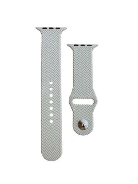 ScHitec 42-49mm Yeni Nesil Apple Uyumlu Hasır Görünümlü Akıllı Saat Kordonu Silikon Beyaz ürün görseli 1